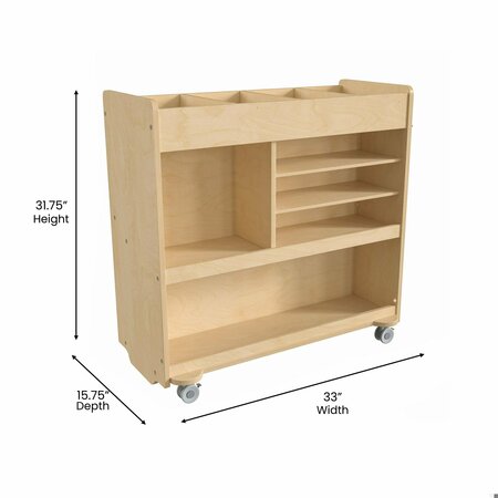 Flash Furniture Bright Beginnings Commercial Grade Wooden Mobile Storage Cart with 4 Top Storage Compartments, 5 Cubbies and Locking Caster Wheels MK-ME08190-GG
